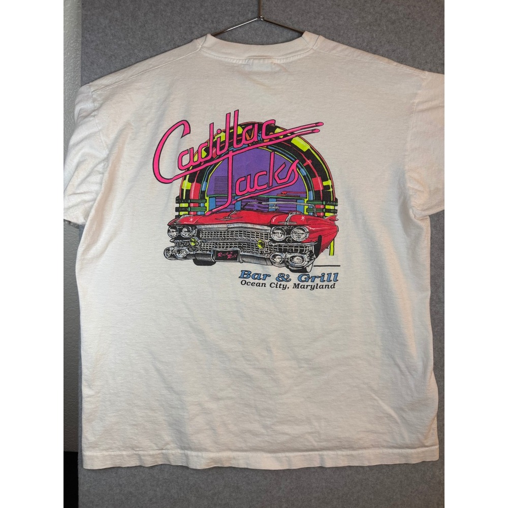 Vintage Cadillac Jacks Bar Grill T Shirt XL White Ocean City MD Fruit Loom USA